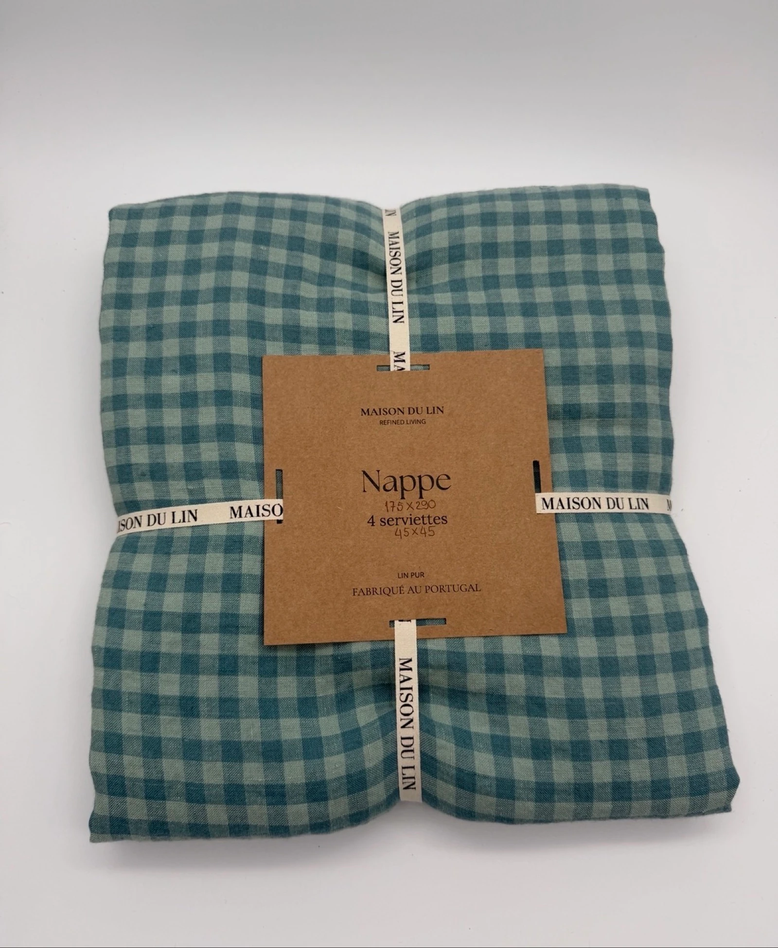 Nappe en Lin Lavé – 175 × 290 cm / avec 4 serviettes- 45x45 